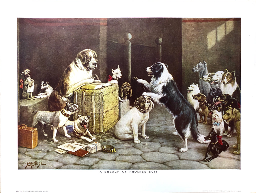Dogs Playing Poker - A breach of a promise suit - Marcellus Coolidge Art Print - 12x16 - West Coast Picture Frames LLC