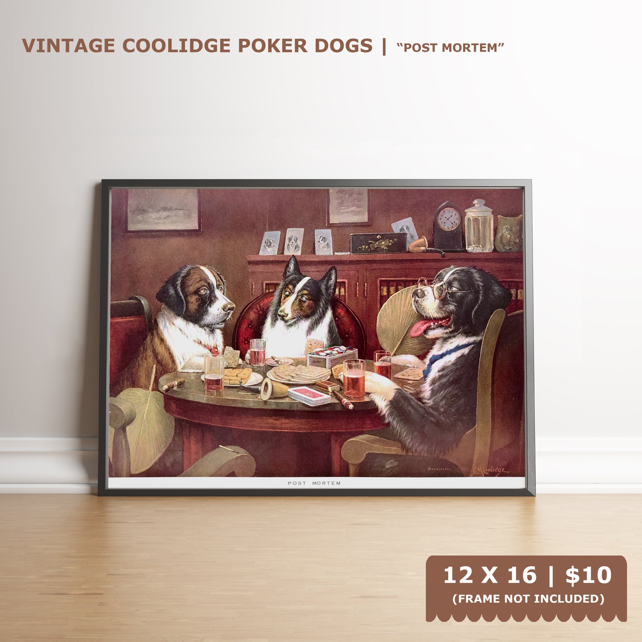 Dogs Playing Poker - Post mortem - Marcellus Coolidge Art Print - 12x16 - West Coast Picture Frames LLC