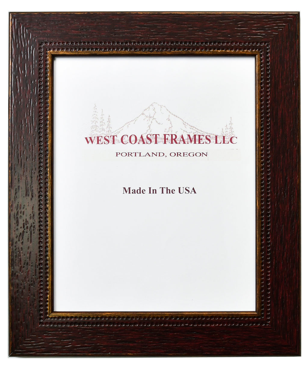 59849 - Rustic 2" Walnut and Black picture frame with embossed bead - Clear Glass