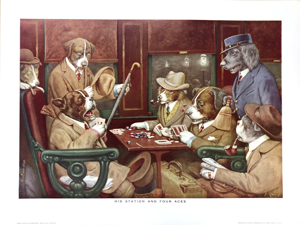 Dogs Playing Poker - His station and four aces - Marcellus Coolidge Art Print - 12x16 - West Coast Picture Frames LLC