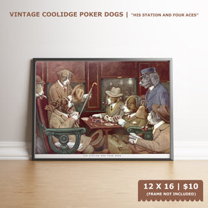Dogs Playing Poker - His station and four aces - Marcellus Coolidge Art Print - 12x16 - West Coast Picture Frames LLC