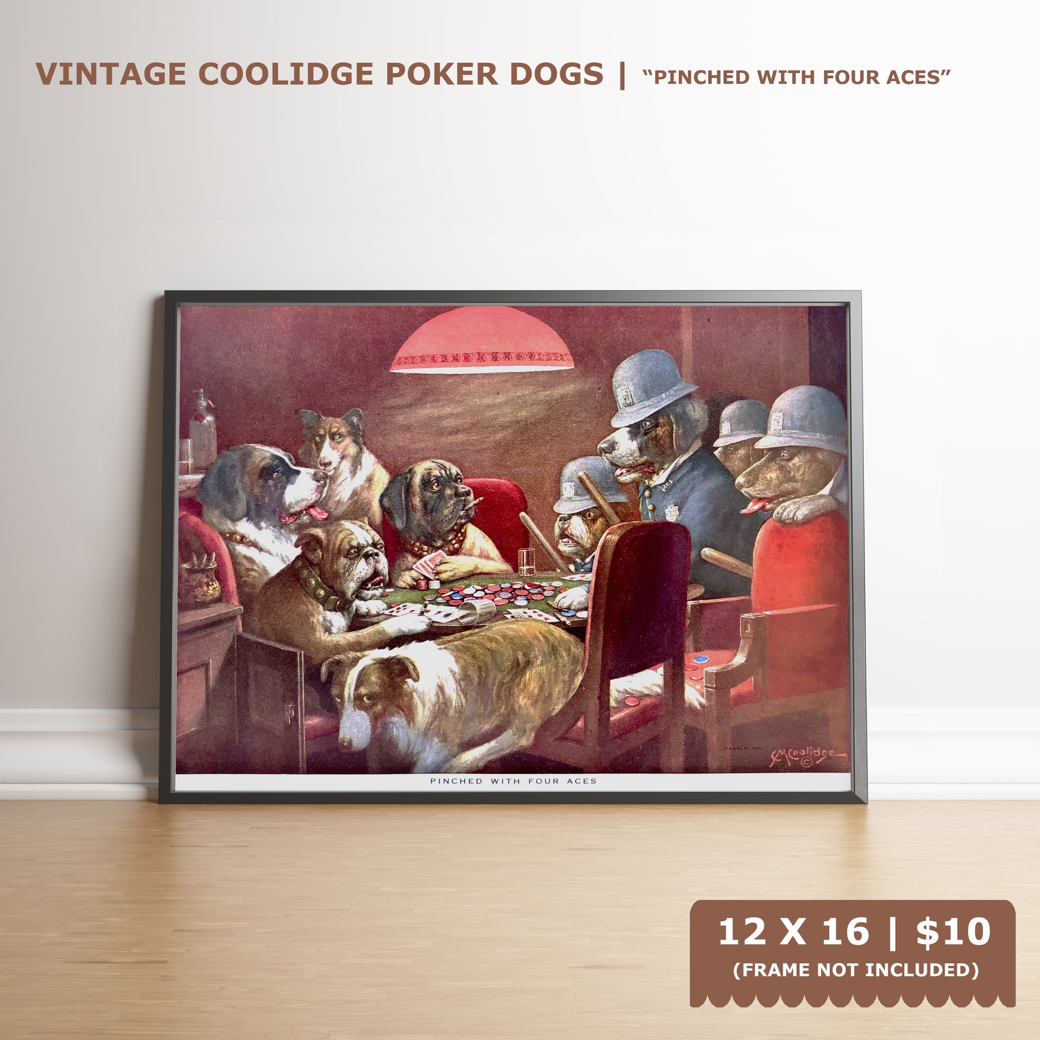 Dogs Playing Poker - Pinched with four aces - Marcellus Coolidge Art Print - 12x16 - West Coast Picture Frames LLC