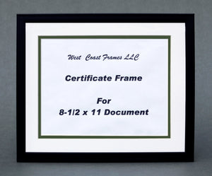 Certificate Frame for a 8-1/2 x 11 Document - Double Mat White Black-Core
