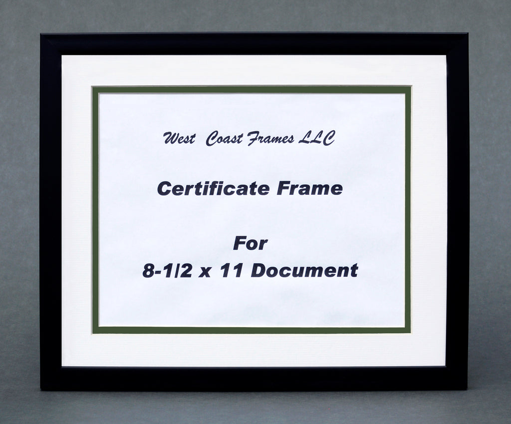 Certificate Frame for a 8-1/2 x 11 Document - Double Mat White / Green