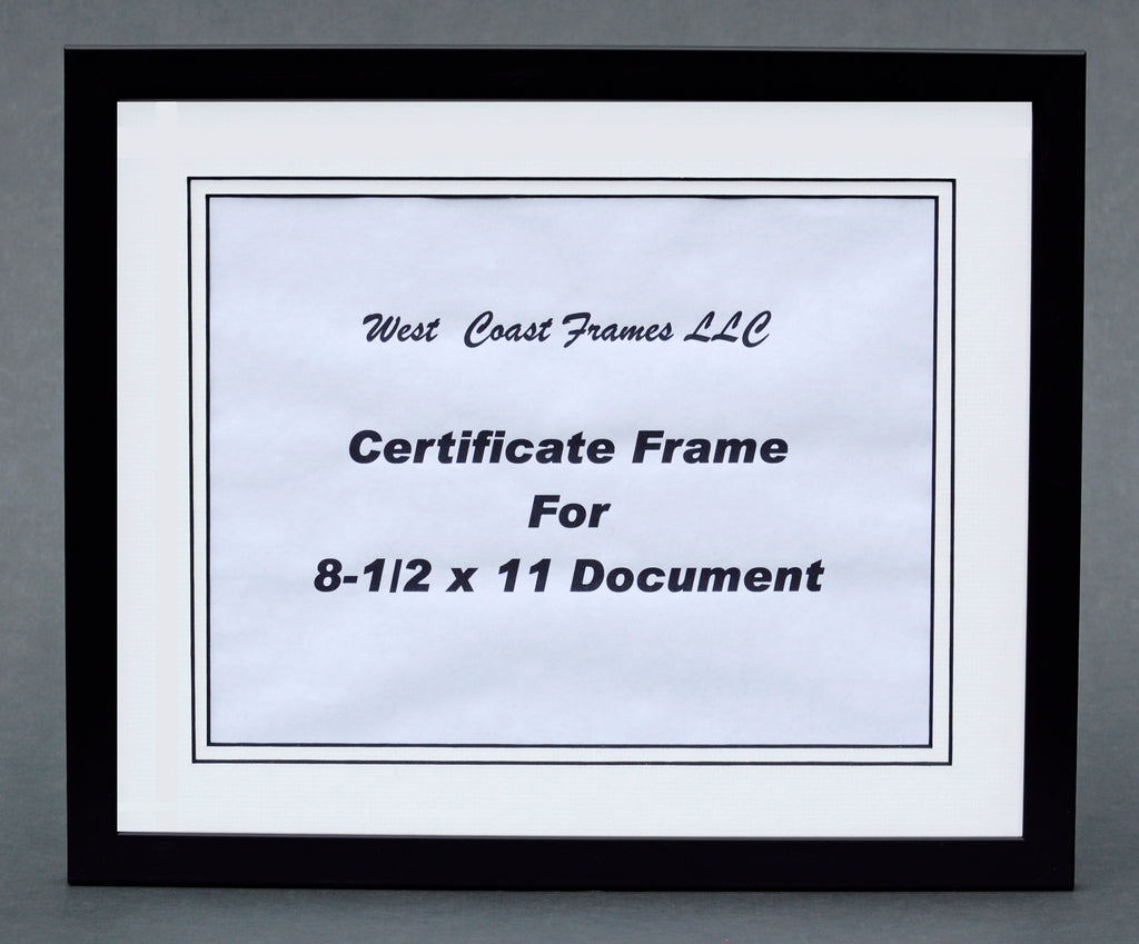 Certificate Frame for a 8-1/2 x 11 Document - Double Mat White Black-Core