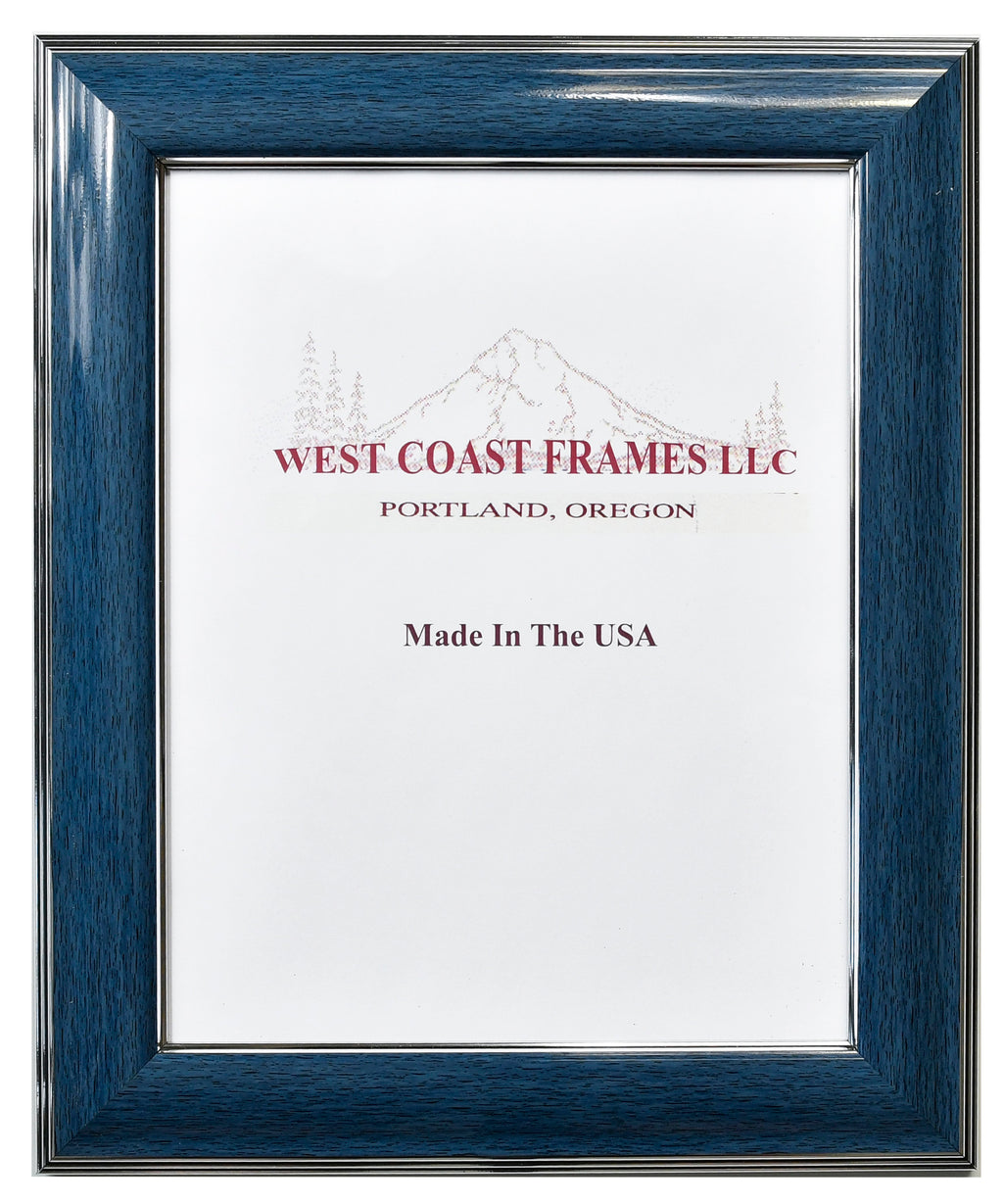 Traditional Glossy Blue with Silver Stripes Picture Frame - 1-1/2" Moulding - Clear Glass - 55446