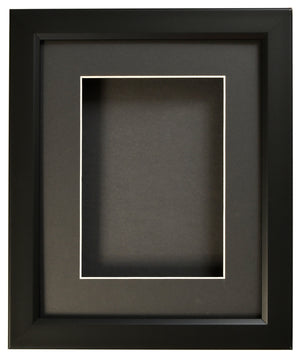 SHADOW BOX FRAME FOR OBJECTS - BLACK FRAME, BLACK MAT - CLEAR GLASS - 1"  DEPTH