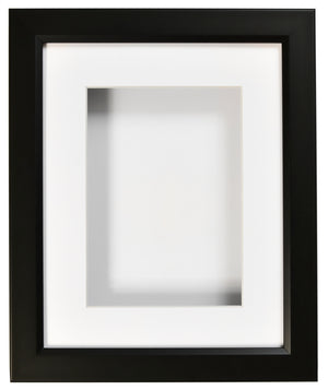 SHADOW BOX FRAME FOR OBJECTS - BLACK FRAME - WHITE MAT - CLEAR GLASS - 1" DEPTH