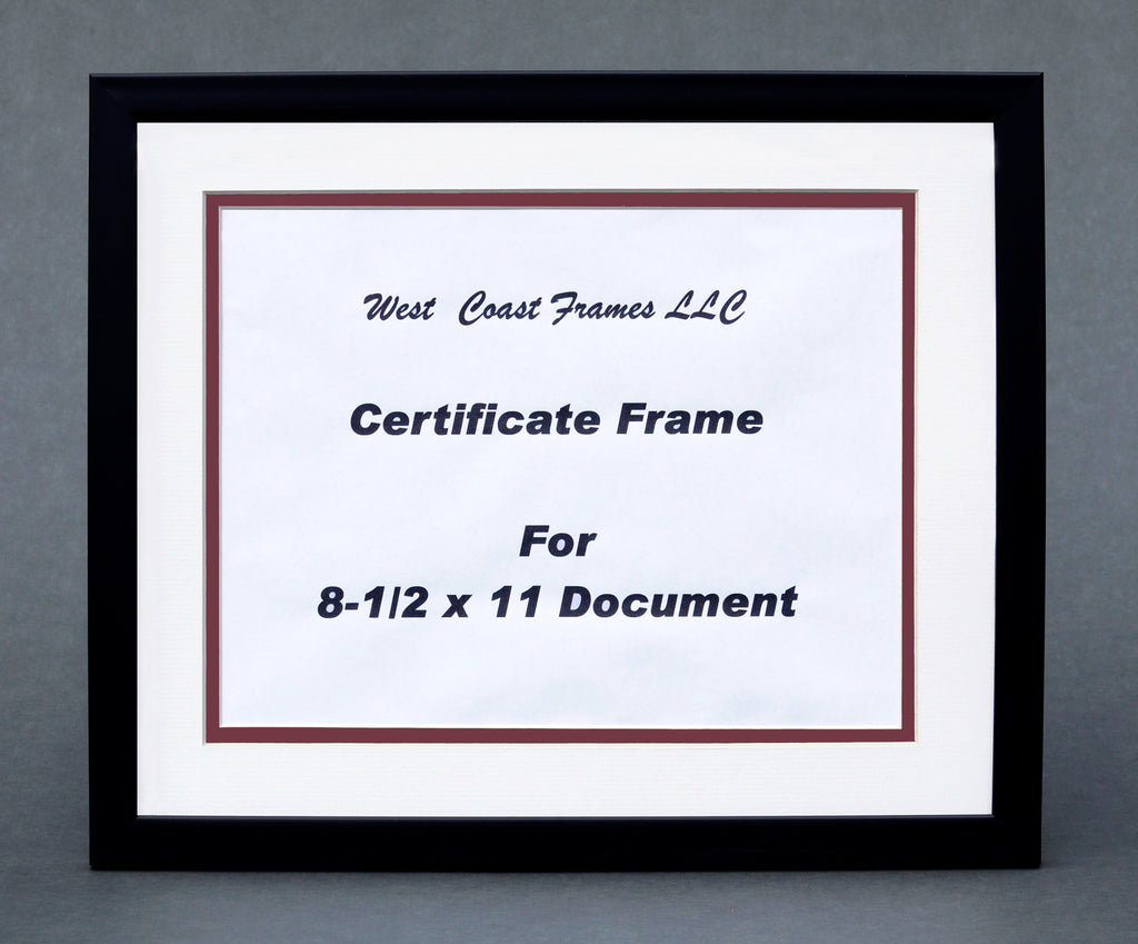 Certificate Frame for a 8-1/2 x 11 Document - Double Mat White / Burgundy